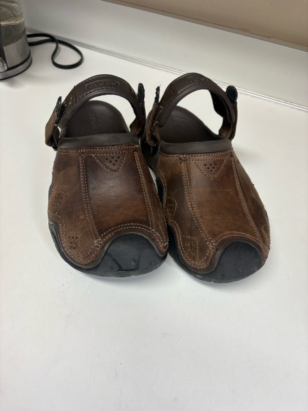CROCS Brown Leather Hybrid Sandals